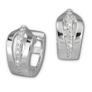 925 Sterling Silver Hoop Huggie Earrings with 12 White Zirconia